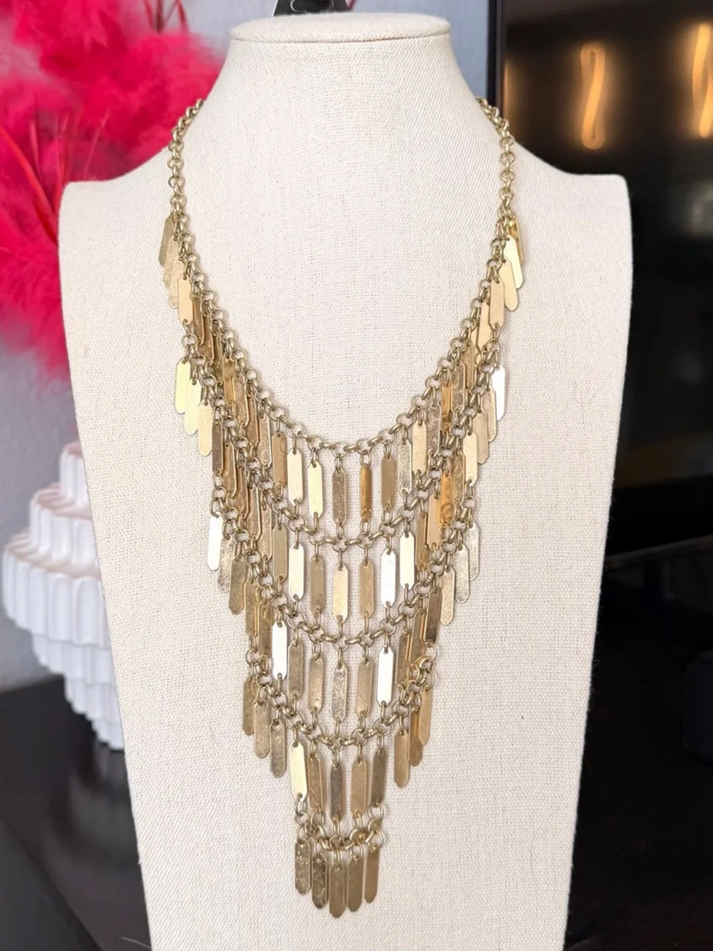 Statement Gold Multi-Layer Fringe Necklace